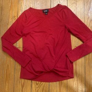 Ladies size XS, red, long sleeve, twist bottom top